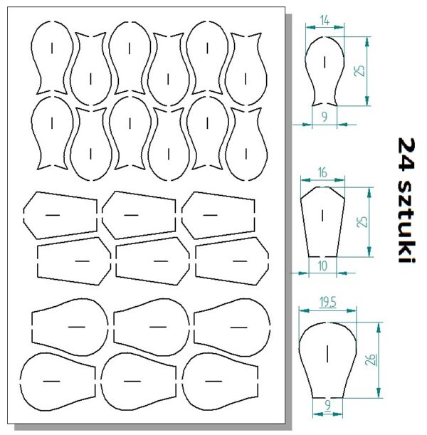 Mix sterów do średnich i większych woblerów typu SDR. 24szt, 1,5mm